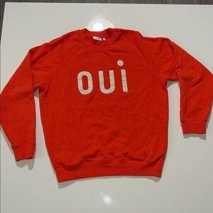 Clare V ORANGE Crewneck Sweater with 'Oui' Print Size S
